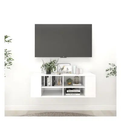 Wisząca szafka pod tv, biała, 102x35x35 cm, płyta wiórowa