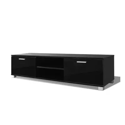 Szafka pod TV na wysoki połysk, czarna, 140x40,3x34,7 cm