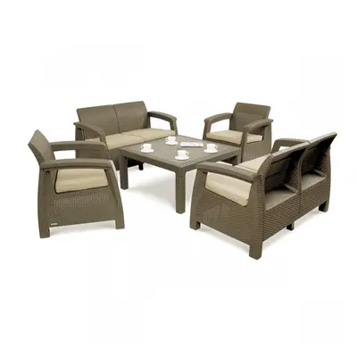 Zestaw mebli ogrodowych Corfu Fiesta Family Curver cappuccino/piasek