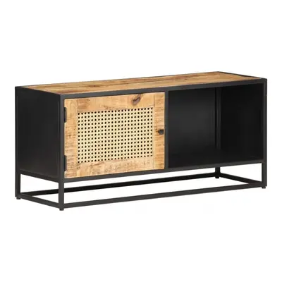 Szafka pod TV, 90x30x40 cm, drewno mango i naturalna trzcina