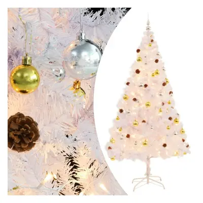 Sztuczna choinka z bombkami i lampkami led, biała, 210 cm
