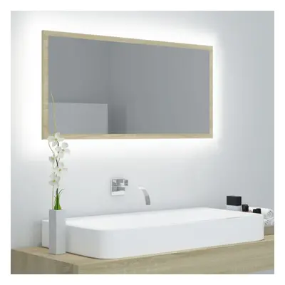 Lustro łazienkowe z led, kolor dąb sonoma, 90x8,5x37 cm, płyta