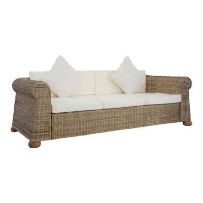 3-osobowa sofa z poduszkami, naturalny rattan