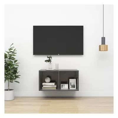 Wisząca szafka pod tv, wysoki połysk, szara, 37x37x72 cm