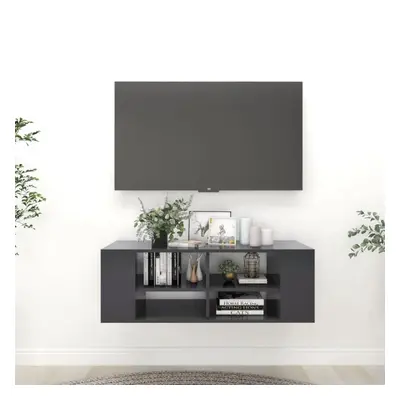 Wisząca szafka pod tv, szara, 102x35x35 cm, płyta wiórowa