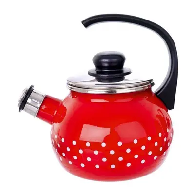 Czajnik emaliowany czerwony w grochy, 1,75 l, retro