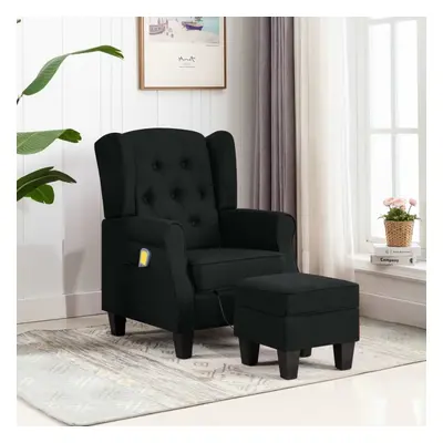 Fotel masujący z podnóżkiem, czarny, obity tkaniną