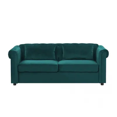 Sofa rozkładana welurowa zielona CHESTERFIELD