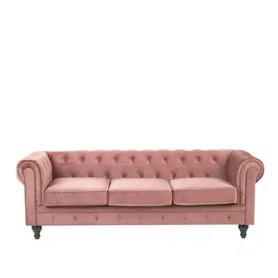 Sofa 3-osobowa welurowa różowa CHESTERFIELD