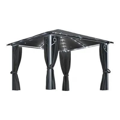 Altana z zasłonami i lampkami led, 3x3 cm, antracyt, aluminium