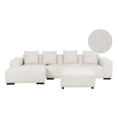 Sofa narożna z otomaną lungo sztruks złamana biel prawostronny