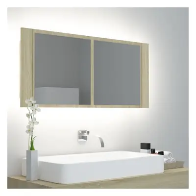 Szafka łazienkowa z lustrem i led, dąb sonoma, 100x12x45 cm