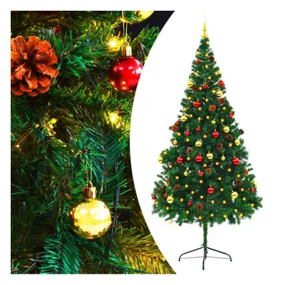 Sztuczna choinka z bombkami i lampkami led, zielona, 210 cm