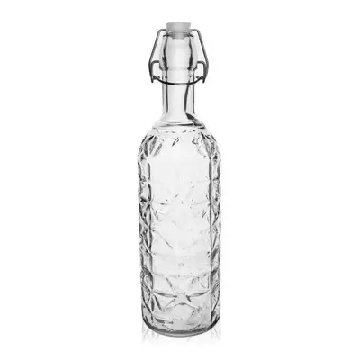 Butelka szklana zdobiona na alkohol, wino, nalewkę, likier, syrop, sok, z korkiem, klipsem, 1,1 l