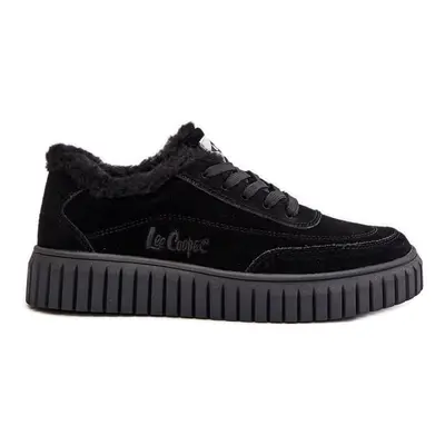 Skórzane Sneakersy Damskie Ocieplane Futerkiem Lee Cooper LCJ-24-01-2973 Czarne