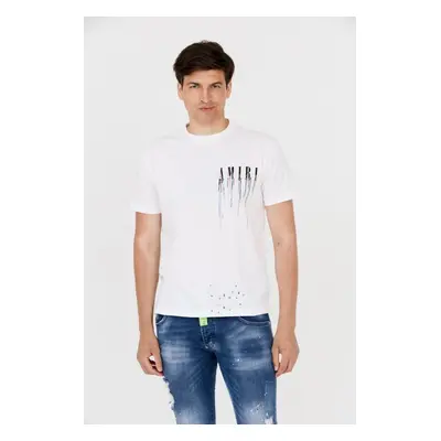 AMIRI T-shirt biały z efektem kolorowej farby