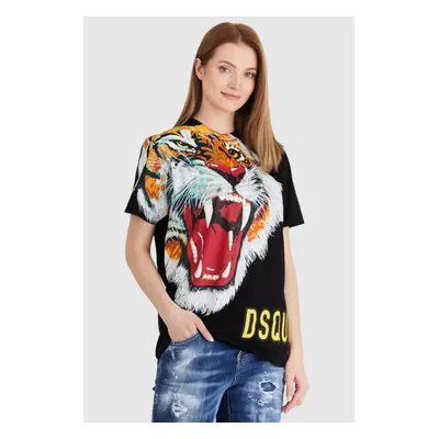 DSQUARED2 Czarny t-shirt damski z tygrysem