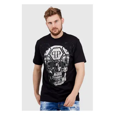 PHILIPP PLEIN Czarny t-shirt męski Round neck ss iconic plein