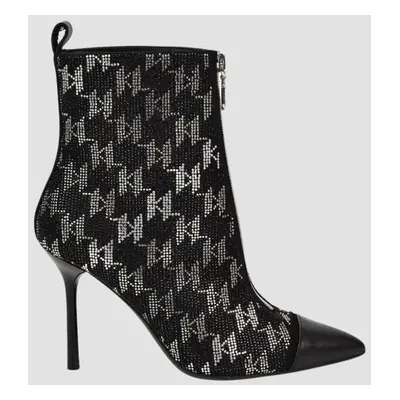 KARL LAGERFELD Czarne skórzane botki na szpilce Ankle Boot Monogram