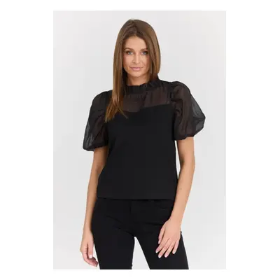 KARL LAGERFELD Czarny damski elegancki t-shirt Organza Mix Top