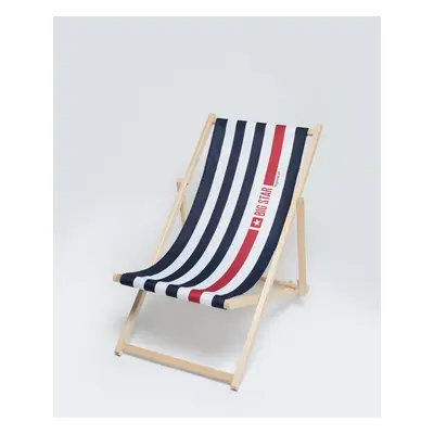 Leżak plażowy drewniany w pasy granatowy Summer