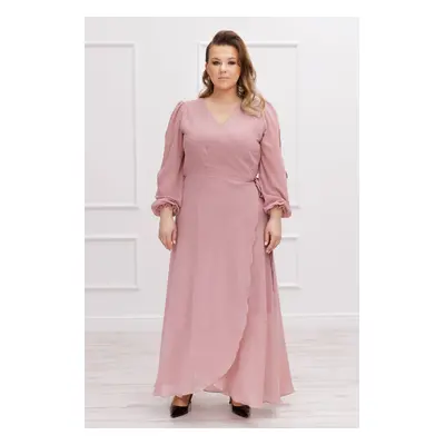Szyfonowa długa sukienka Nikole na wesele w kolorze pudrowego różu plus size xxl