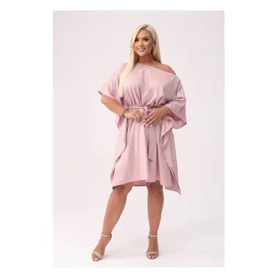 Elegancka kimonowa sukienka Luisa w kolorze pudrowego różu XXL OVERSIZE