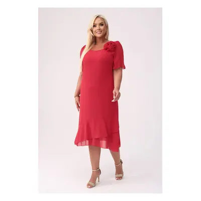 Elegancka szyfonowa czerwona sukienka Maria z falbankami na wesele PLUS SIZE