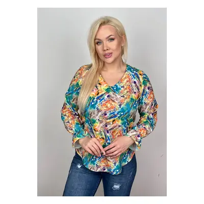 Elegancka bluzka w kolorowy print dekolt w serek PLUS SIZE XXL