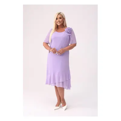 Elegancka szyfonowa lawendowa sukienka Maria z falbankami na wesele PLUS SIZE