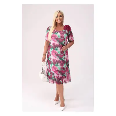 Elegancka szyfonowa sukienka Maria w kwiaty z falbankami na wesele PLUS SIZE