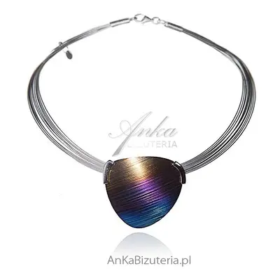 Naszyjnik ze srebra i tytanu - naszyjniki srebrne "kolory tęczy"- biżuteria artystyczna ręcznie 