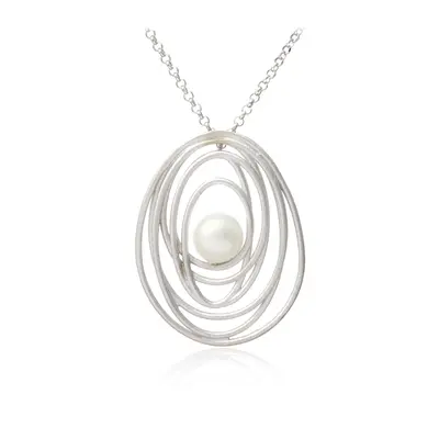 Naszyjnik srebrny rodowany satynowany z białą perłą