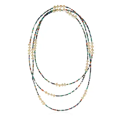 Piękny naszyjnik srebrny z naturalnymi perłami, szafirami koralem i turkusem