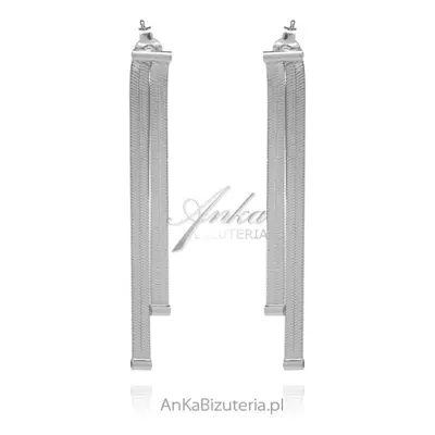 Eleganckie srebrne kolczyki wiszące taśmy