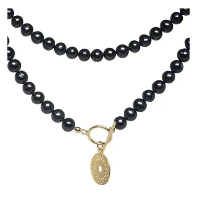 Naszyjnik srebrny z czarnych pereł pozłacany