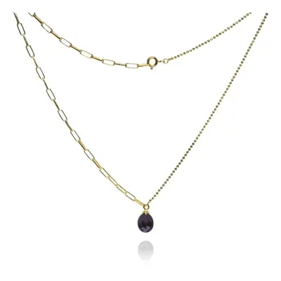 Naszyjnik srebrny pozłacany z czarną perłą