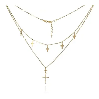 Modna biżuteria ze srebra - naszyjnik srebrny pozłacany podwójny krzyżyki