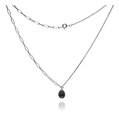Naszyjnik srebrny z czarną perłą