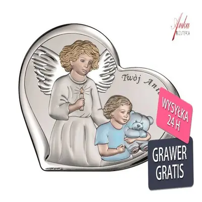 Obrazek na prezent aniołek nad dzieckiem dla chłopca 11 cm*9,6 cm