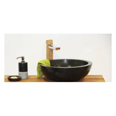 Umywalka z naturalnego kamienia Gemma 501 polerowany marmur Ø 50 cm Czarny