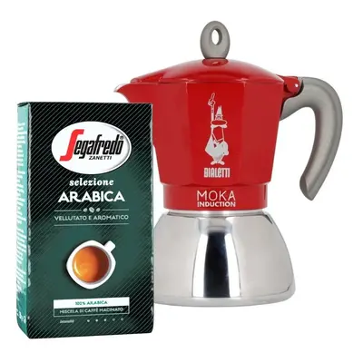 Kawiarka Bialetti New Moka Induction 6tz czerwona + Selezione Arabica 250 g mielona