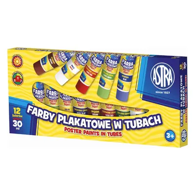 Farby plakatowe 12 kolorów 30ml tuba Astra