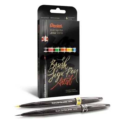 Pisak pędzelkowy Pentel do kaligrafii artist brush sign pen komplet 6 sztuk