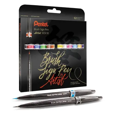 Pisak pędzelkowy Pentel do kaligrafii artist brush sign pen komplet 12 sztuk