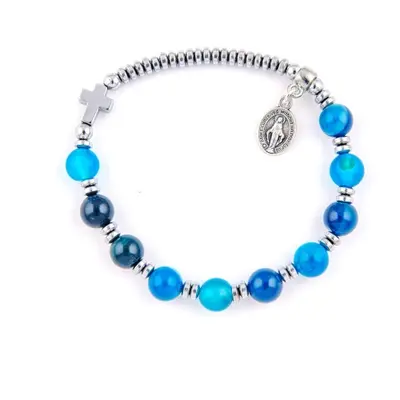 Różaniec Bransoletka Damska 10 Agat Niebieski