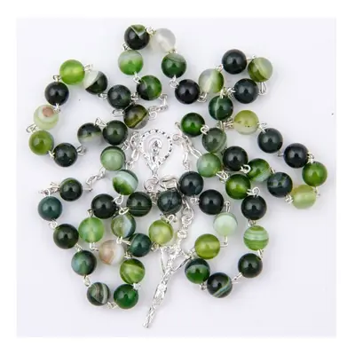 Różaniec Srebrny Agat Wstęgowy Zielony