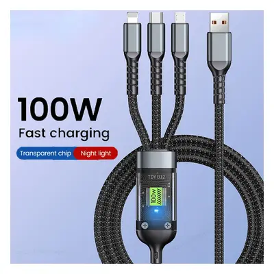 100W 5A 3 w 1 1,2M kabel szybkiego ładowania Micro USB typ C kabel Lightning dla iPhone Samsung 