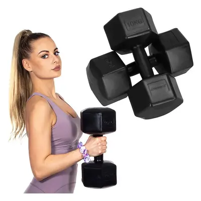 Hantle 2x10kg hexagonalne do ćwiczeń fitness ciężarki zestaw 2 szt. czarne