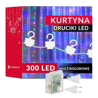 Kurtyna świetlna 300 led lampki choinkowe wewnętrzno-zewnętrzne sople multikolor + flash